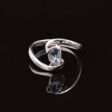 0.3ct Engagement Ring Oval Cut Blue Aquamarine Swirl Twist 14k White Gold Finish