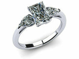 2.1ct Radiant Cut Diamond Three Stone Engagement Ring 14k White Gold Finish