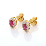 1.65ct Stud Earrings Marquise Cut Pink Ruby Halo 14k Yellow Gold Finish