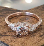 1.6ct Round Cut Champagne Diamond Pear Accent Trilogy Ring 14k Rose Gold Finish