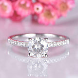 1.6ct Round Cut Diamond 4 Prong Solitaire with Accents Ring 18k White Gold Over