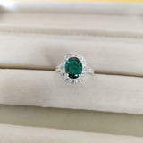 3ct Engagement Ring Oval Cut Green Emerald Floral Cluster 14k White Gold Finish