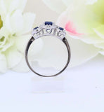 2ct Round Cut Blue Sapphire Engagement Ring Halo Trilogy 14k White Gold Finish