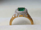 3ct Engagement Ring Green Emerald Cut Cocktail Halo 14k Yellow Gold Finish
