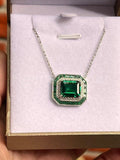 1.5ct Green Emerald Simulated Dual Halo Pendant 14k White Gold Plated NO CHAIN