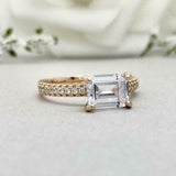 2ct Engagement Ring Emerald Diamond Solitaire with Accent 14k Yellow Gold Finish