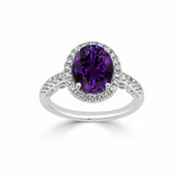 3Ct Oval Cut Purple Amethyst Engagement Ring 14K White Gold Finish Diamond Halo