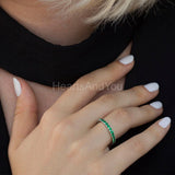 2.2ct Round Simulated Green Emerald Eternity Wedding Band 14k White Gold Plated