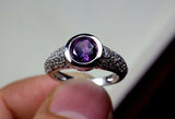 2.3ct Round Cut Purple Amethyst Solitaire Cluster Accent Ring 14k WhiteGold Over