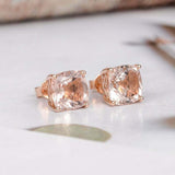 2ct Cushion Cut Peach Morganite Solitaire Women Stud Earrings 14k Rose Gold Over