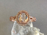 2ct Oval Cut Peach Morganite Halo Infinity Engagement Ring 14k Rose Gold Finish