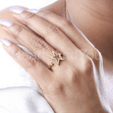 0.5ct Round Cut Moissanite Star Design Engagement Ring 14k Yellow Gold Plated